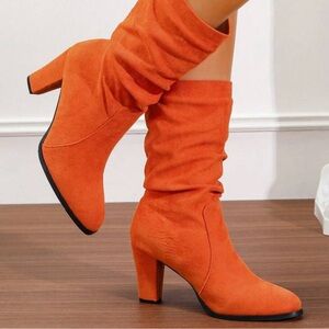 Orange suede boots, size 8
